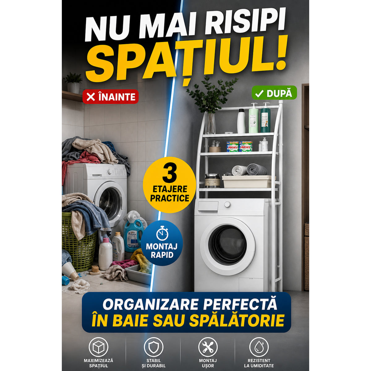 Raft depozitare pentru baie baie, toaleta sau masina de spalat