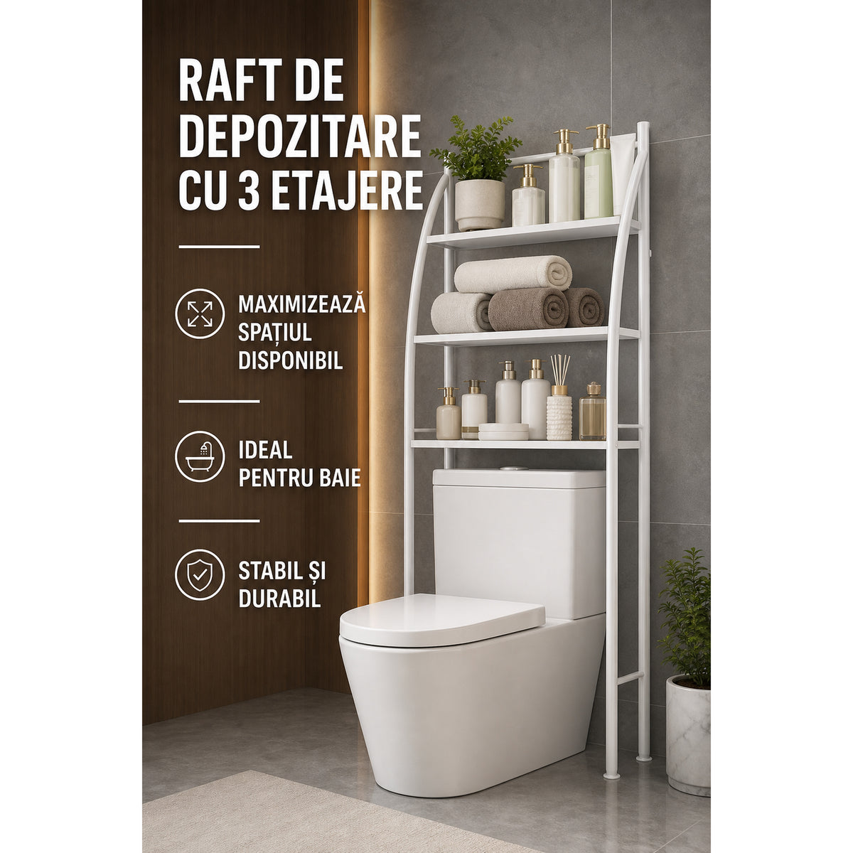 Raft depozitare pentru baie baie, toaleta sau masina de spalat