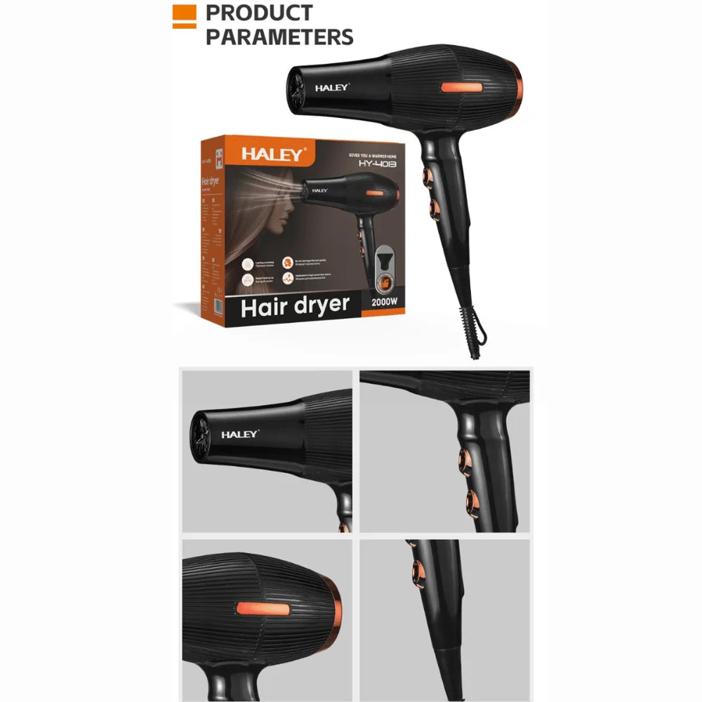 Uscător de Păr Profesional HALEY HY-4015, 2000W, Control Inteligent al Temperaturii, Uscare Rapidă