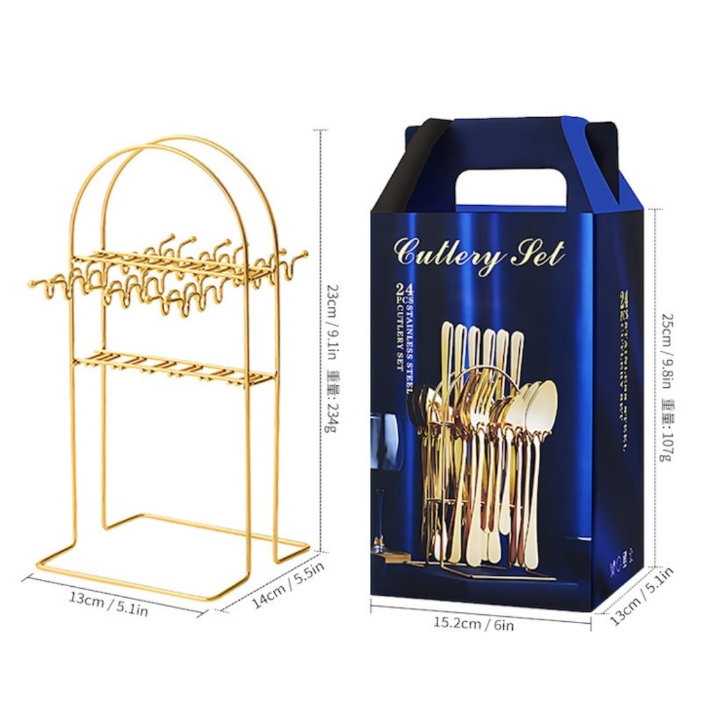 Set complet de tacâmuri din inox cu suport – 25 piese, design elegant