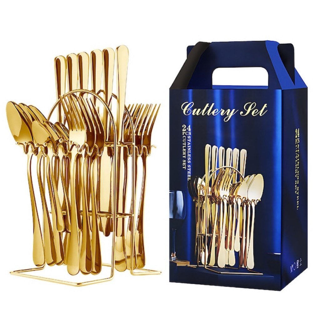 Set complet de tacâmuri din inox cu suport – 25 piese, design elegant