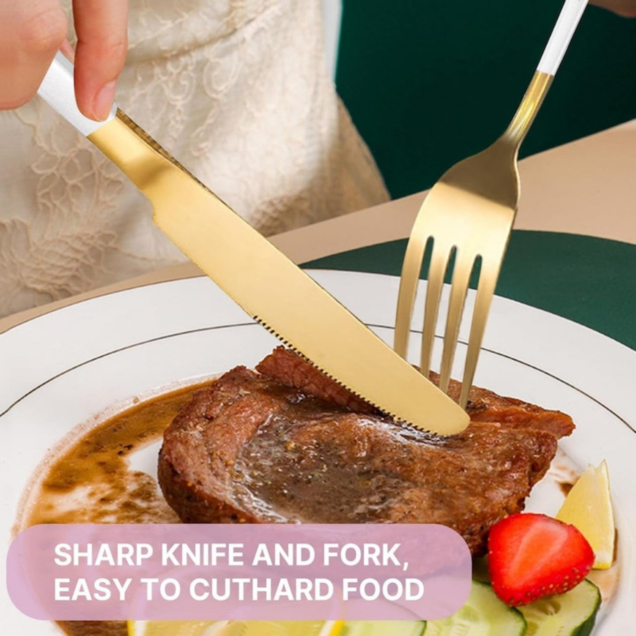 Set de tacâmuri premium din oțel inoxidabil – 24 piese, design elegant auriu-alb