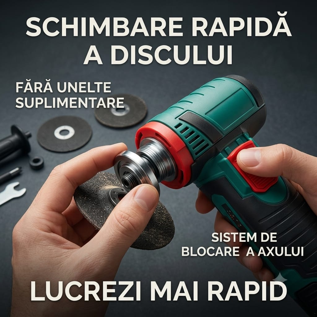 Mini polizor unghiular portabil 12V, disc 76 mm, verde/negru – flex electric compact