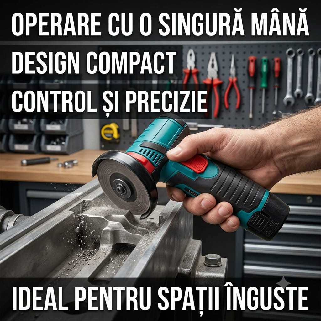 Mini polizor unghiular portabil 12V, disc 76 mm, verde/negru – flex electric compact
