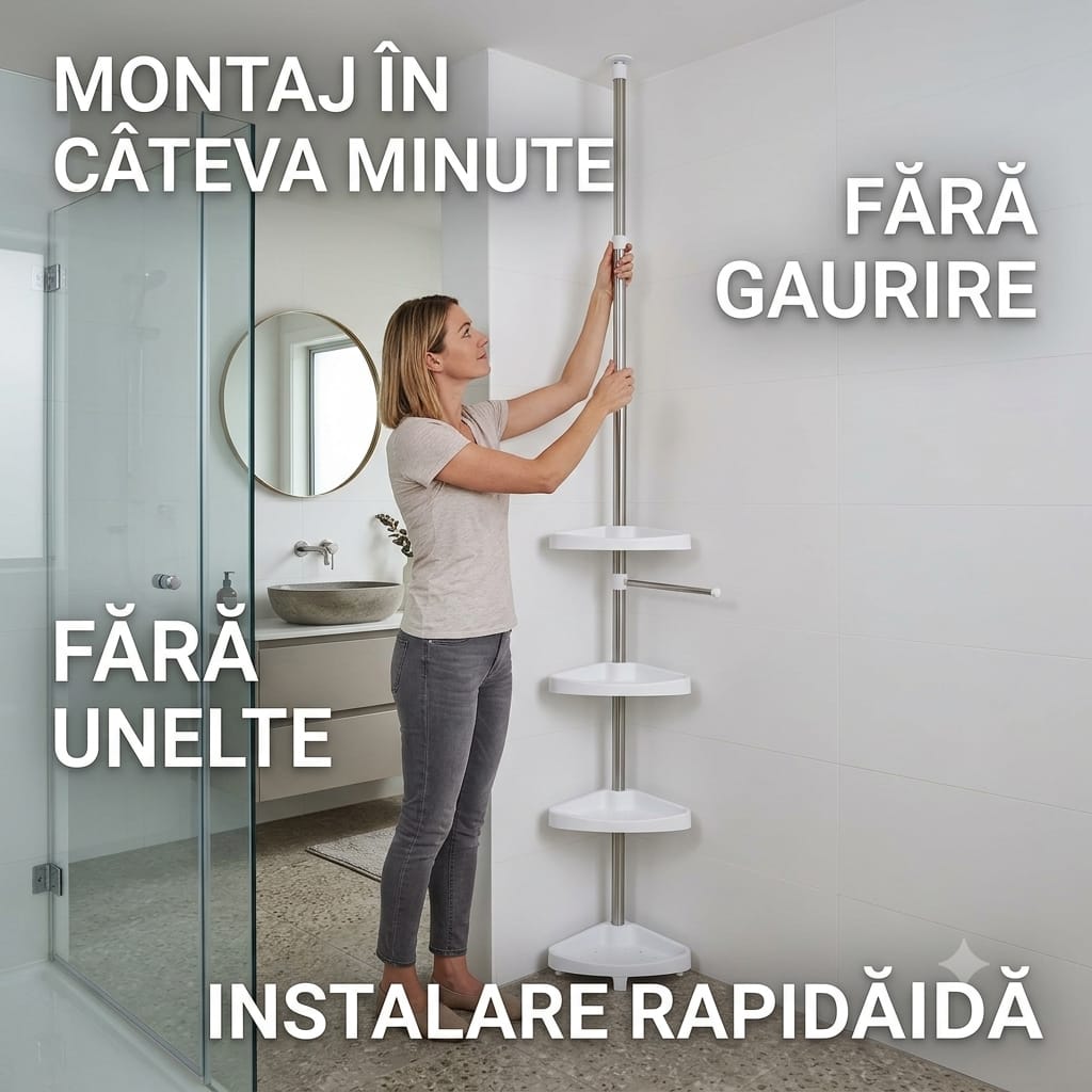 Etajera colt pentru baie si dus, 4 rafturi, inaltime reglabila
