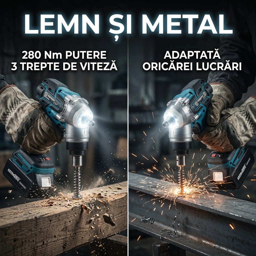 Masina de impact si insurubat 48V cu 2 acumulatori si 43 accesorii