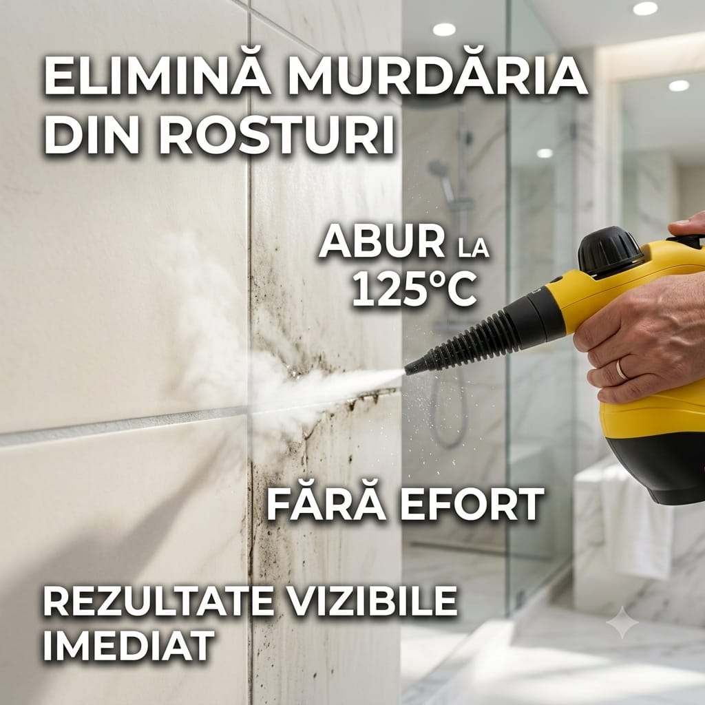 Aparat de curățat cu aburi – 1000W, 125°C, 250 ml, 5 m cablu, accesorii incluse