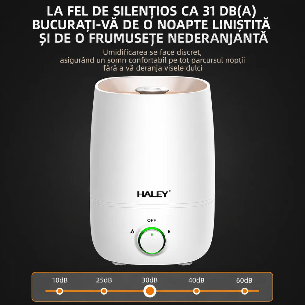 Umidificator de Aer HALEY HY-3100, 5L, 1000W, Umidificare 360°, Reglare Continuă a Ceții, Alb