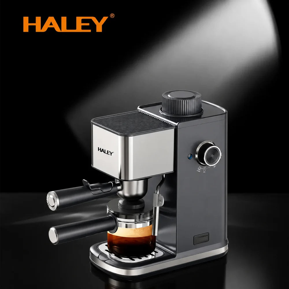 Espressor de Cafea HALEY HY-2822, 1500W, 5 Bar, Rezervor 350 ml, Sistem Spumare Lapte, Filtru Inox, Carafă din Sticlă