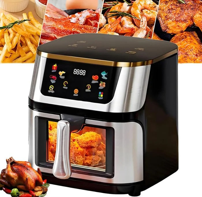 Friteuză cu Aer Cald 10L, 2400W, Display Digital Touch, Geam Transparent, Negru