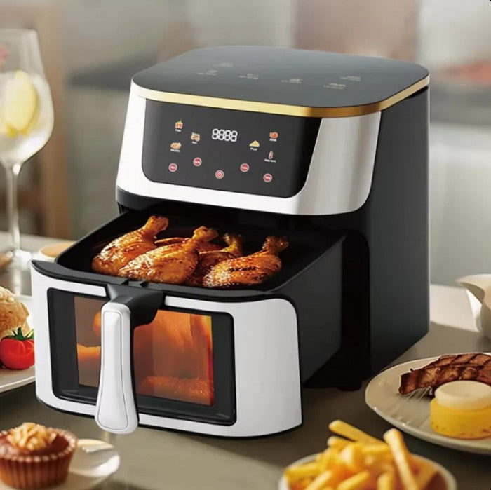 Friteuză cu Aer Cald 10L, 2400W, Display Digital Touch, Geam Transparent, Negru