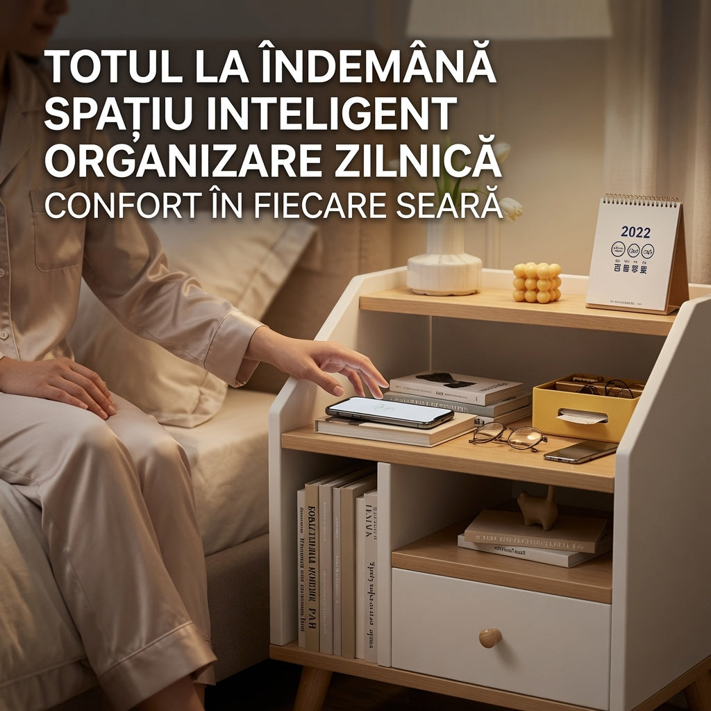Noptiera Moderna cu Sertar si Rafturi
