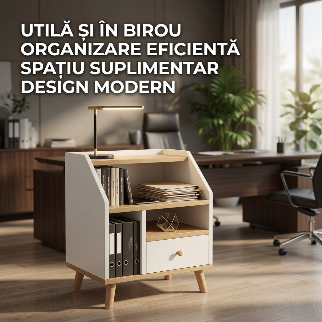 Noptiera Moderna cu Sertar si Rafturi