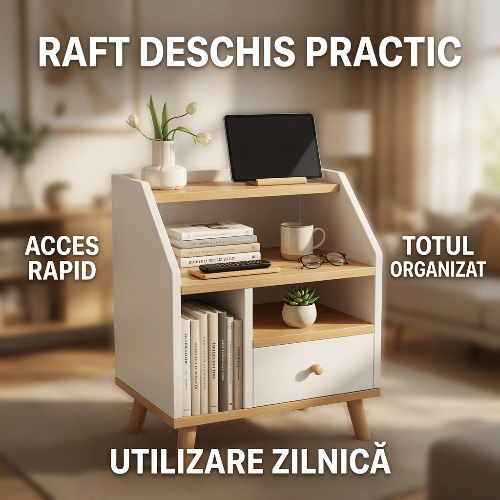 Noptiera Moderna cu Sertar si Rafturi