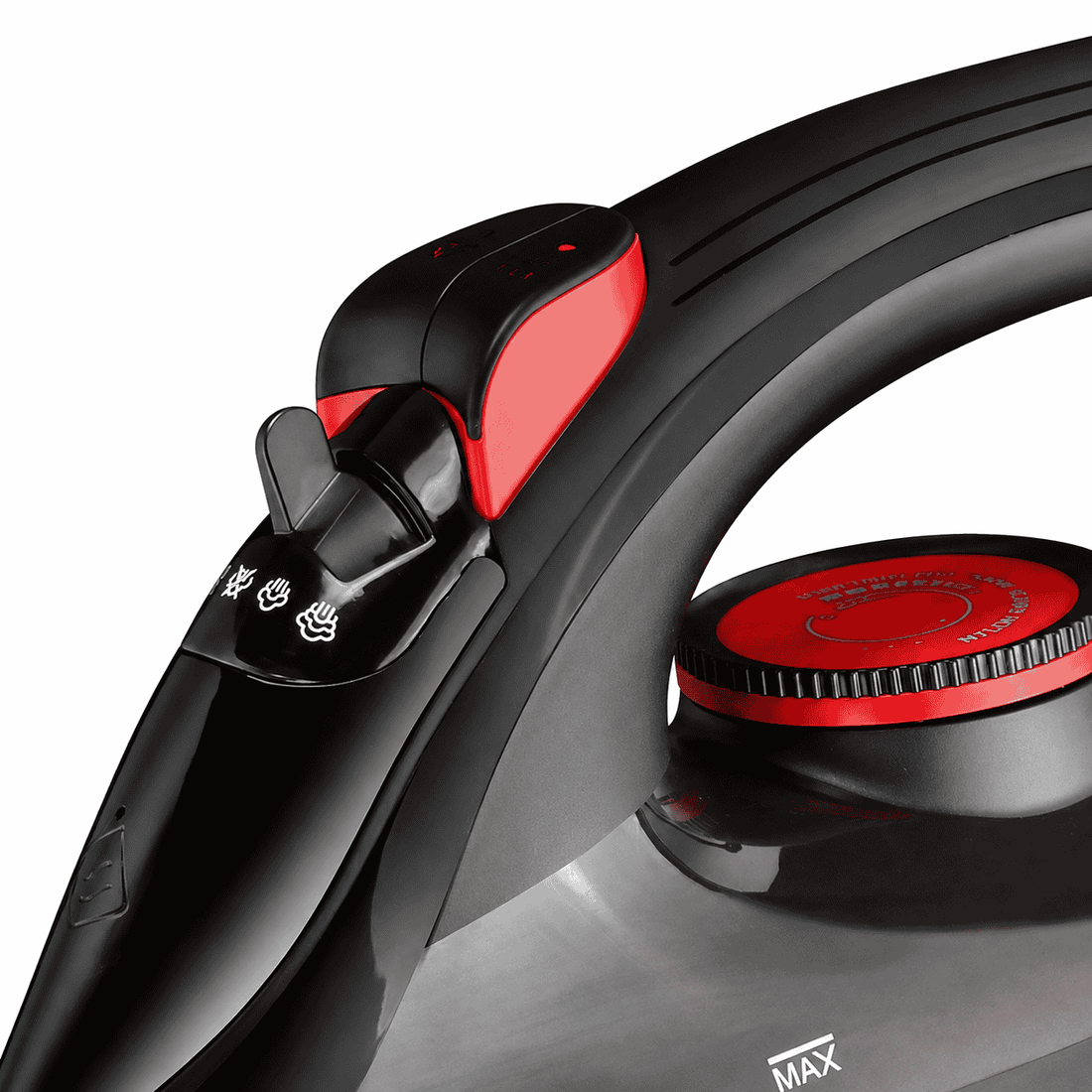 Fier de călcat cu abur HALEY HY-2046, 2400W, rezervor 350 ml, talpă Crystal Ceramic, negru/roșu