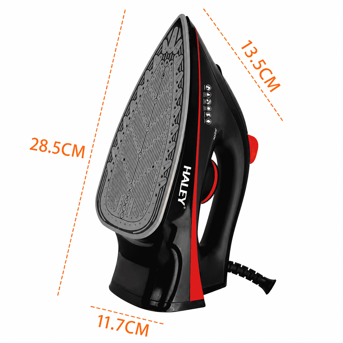 Fier de călcat cu abur HALEY HY-2046, 2400W, rezervor 350 ml, talpă Crystal Ceramic, negru/roșu