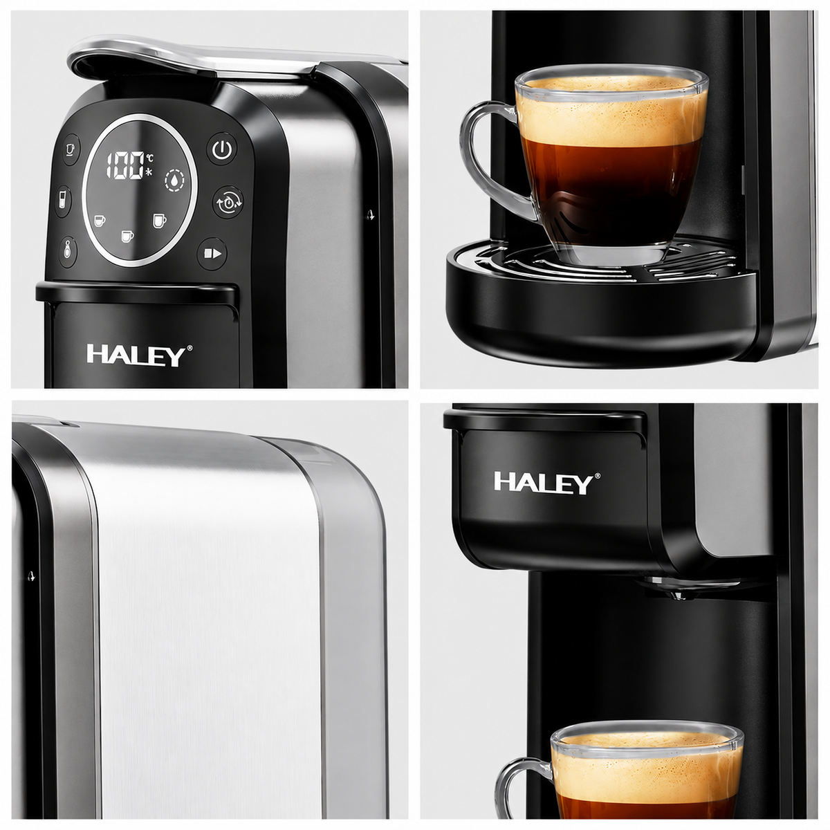 Espressor cu capsule HALEY HY-2833, sistem 4 în 1, 20 bari, 1400W, rezervor 700 ml, control tactil