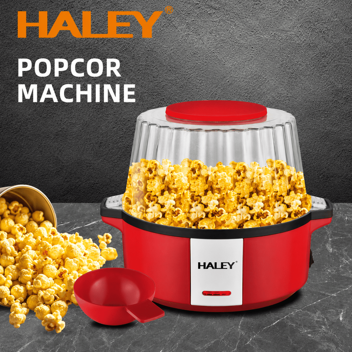 Aparat de Popcorn HALEY HY-6202, 700 W, Capacitate 60 g, Preparare cu Aer Cald, Fără Ulei, Gata în 3 Minute, Roșu/Alb