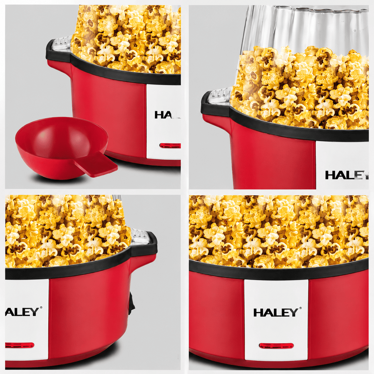 Aparat de Popcorn HALEY HY-6202, 700 W, Capacitate 60 g, Preparare cu Aer Cald, Fără Ulei, Gata în 3 Minute, Roșu/Alb