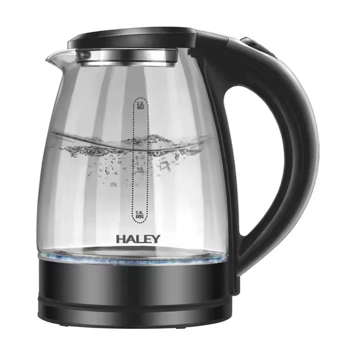 Fierbător Electric HALEY HY-8855, 2.2L, 1800W, Sticlă Borosilicată, Iluminare LED, Oprire Automată, Bază 360°