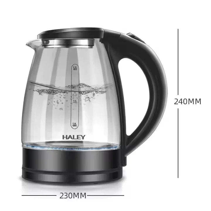 Fierbător Electric HALEY HY-8855, 2.2L, 1800W, Sticlă Borosilicată, Iluminare LED, Oprire Automată, Bază 360°