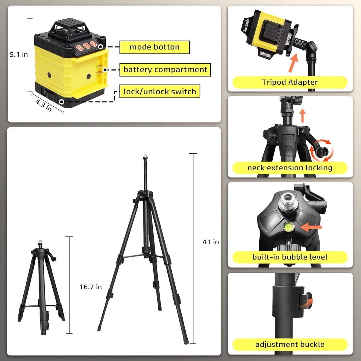 Nivela Laser 4D cu 16 linii verzi, autonivelare, telecomanda si trepied 150 cm