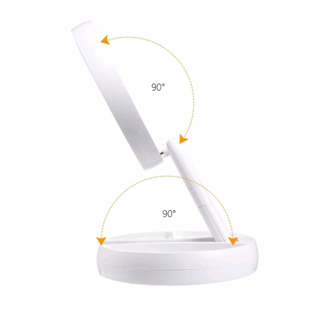 Oglinda rotunda machiaj cu iluminare LED, pliabila, 25 cm, efect de lupa