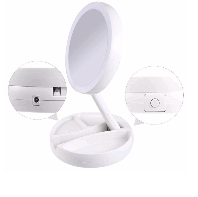 Oglinda rotunda machiaj cu iluminare LED, pliabila, 25 cm, efect de lupa