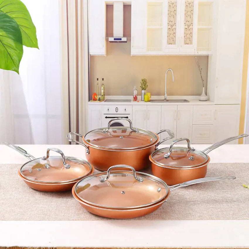 Set cratite antiaderente cu capac Migas, 8 piese