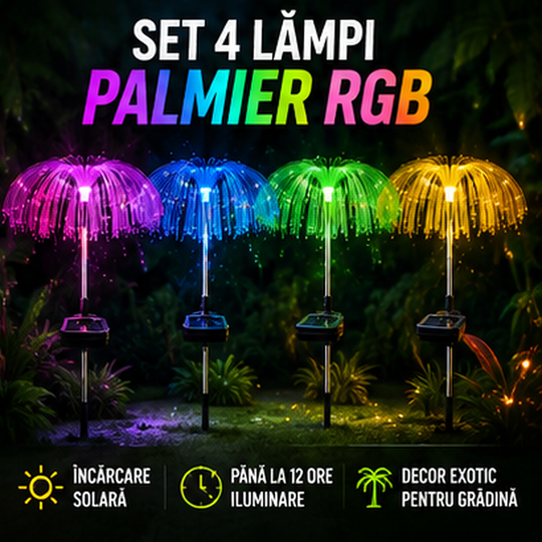 Set 4 Lampi Solare Tip Palmier RGB