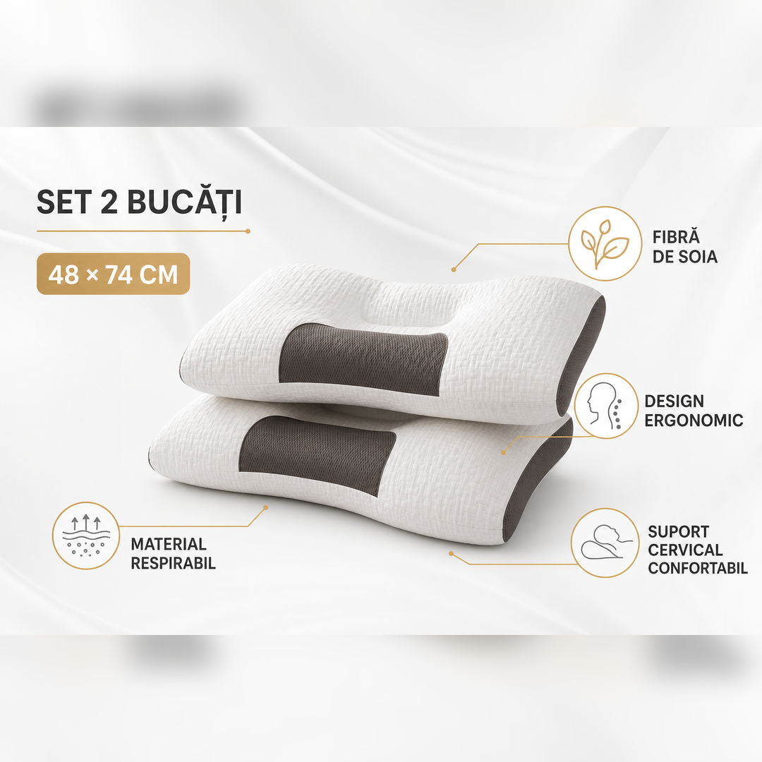 Set 2 Perne Ortopedice Cervicale cu Fibra de Soia, 48 x 74 cm