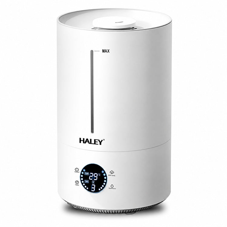 Umidificator de Aer HY-3101, Rezervor 5L, Umidificare 360°, Intensitate Reglabilă, Umplere de Sus, Panou Digital, 1000W, Alb