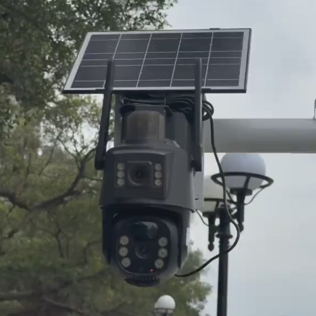 Camera de supraveghere cu panou solar, dubla,  Wi-fi, 3Mp+3Mp,  Lentila Dubla, Zoom 10X, Rotire 360°, Detectare Miscare si Vedere Nocturna