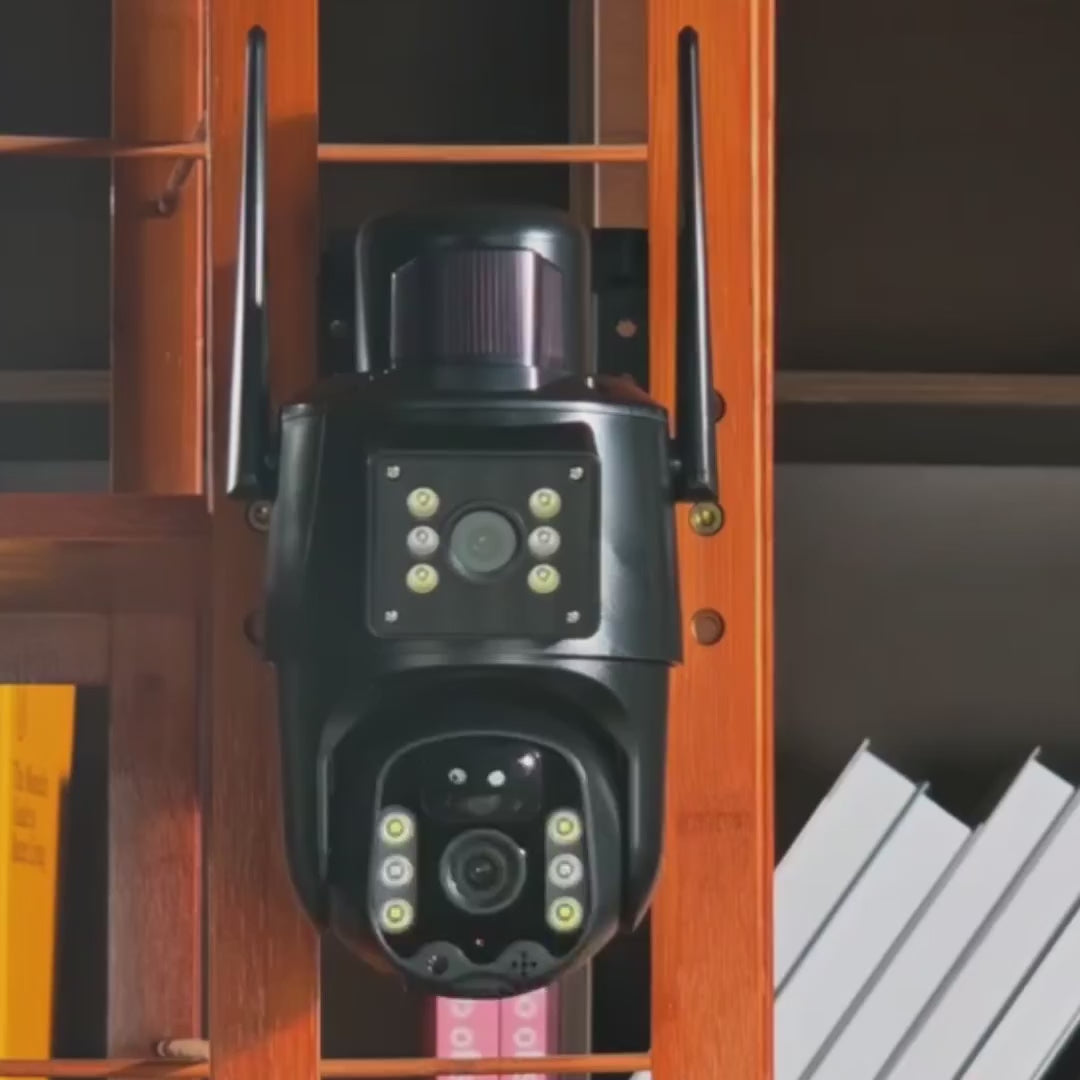 Camera de supraveghere cu panou solar, dubla,  Wi-fi, 3Mp+3Mp,  Lentila Dubla, Zoom 10X, Rotire 360°, Detectare Miscare si Vedere Nocturna