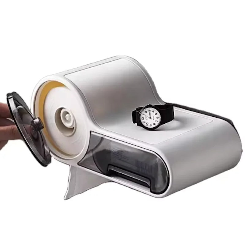 Suport pentru rola de hartie igienica cu spatii de depozitare, Alb/Gri