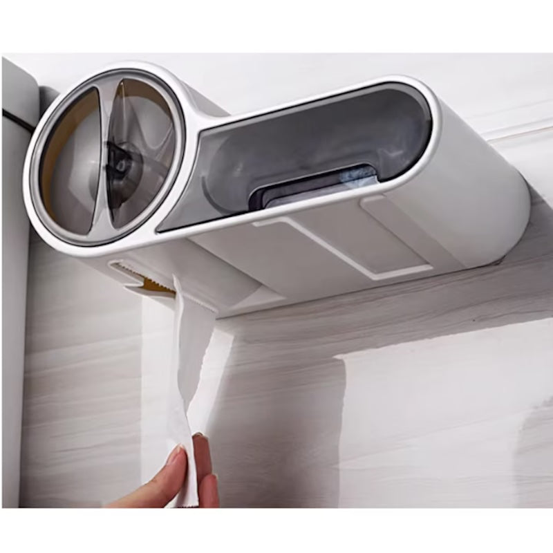 Suport pentru rola de hartie igienica cu spatii de depozitare, Alb/Gri