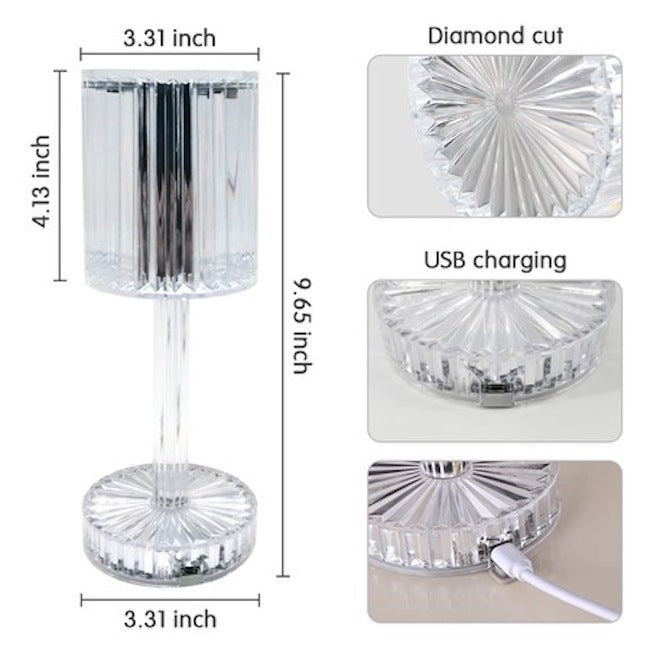 Lampa de masa led decorativa, iluminare RGB, cu contol tactil si telecomanda, culoare transparenta