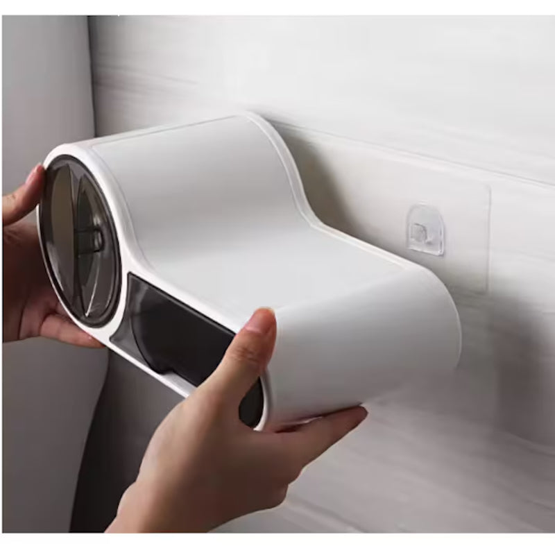 Suport pentru rola de hartie igienica cu spatii de depozitare, Alb/Gri