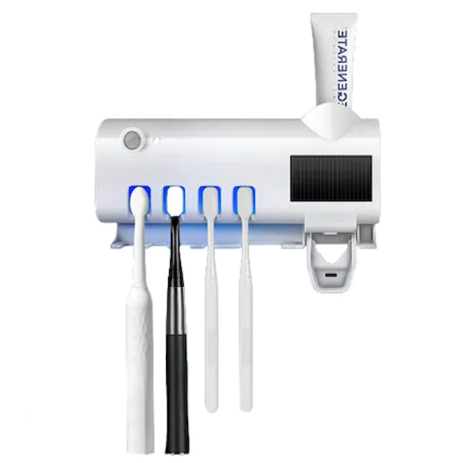 Dozator Pentru Pasta De Dinti, cu suport pentru periute, cu functie de sterilizare, lumina UV