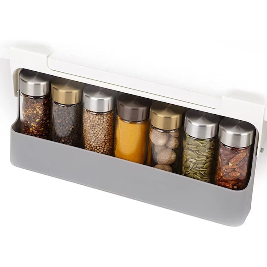 Etajera condimente, Polipropilena, 32 x 13.5 x 9.5 cm, Argintiu/Alb