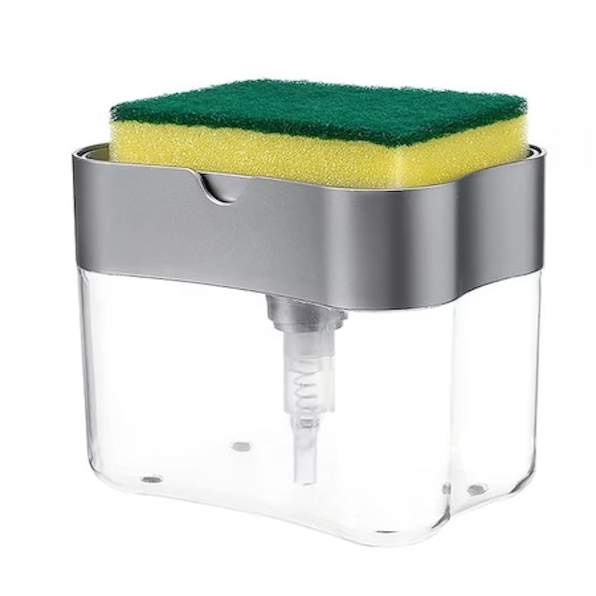 Dispencer pentru detergent lichid,  cu suport pentru burete de vase, din plastic