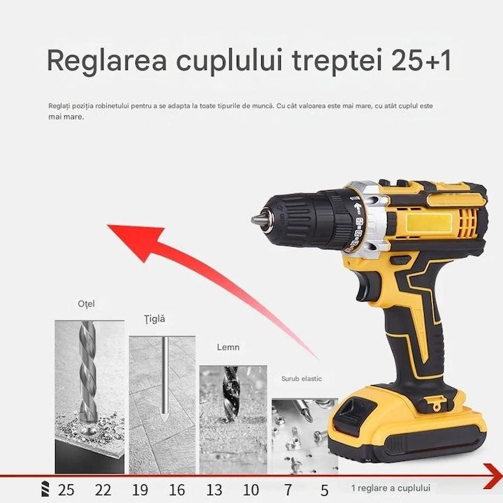 Autofiletantă Profesională 36V cu Percuție, 2 Acumulatori, 30 Accesorii, Putere 500W