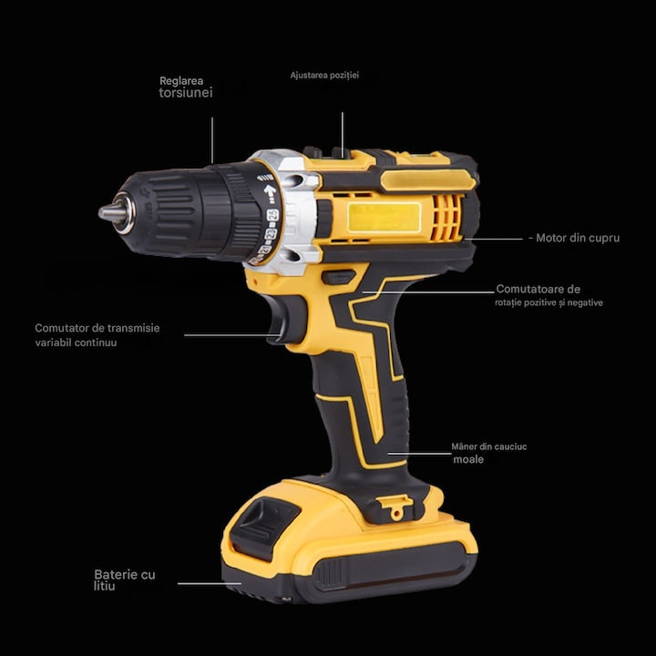 Autofiletantă Profesională 36V cu Percuție, 2 Acumulatori, 30 Accesorii, Putere 500W