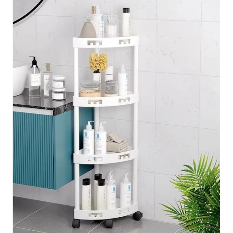 Etajera de colt pentru baie, bucatarie, balcon, cu roti si 4 spatii de depozitare