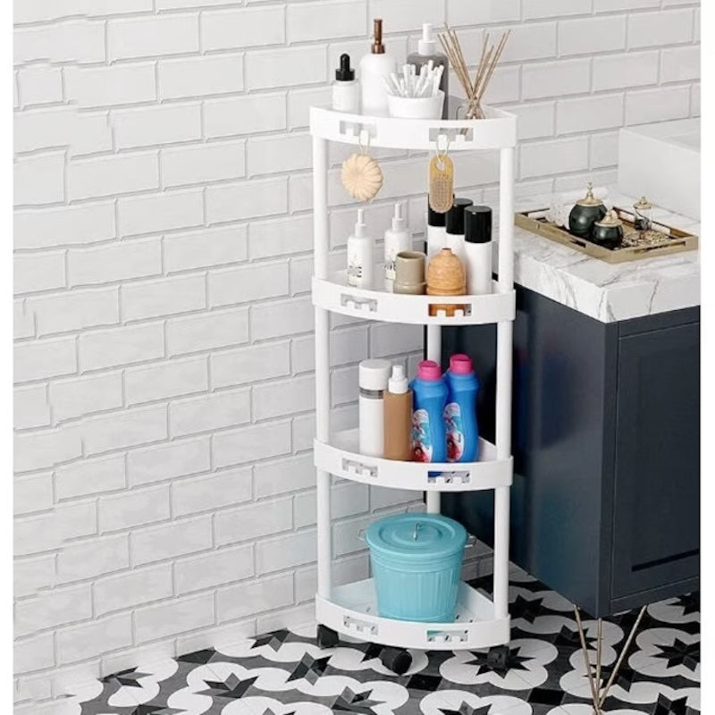 Etajera de colt pentru baie, bucatarie, balcon, cu roti si 4 spatii de depozitare