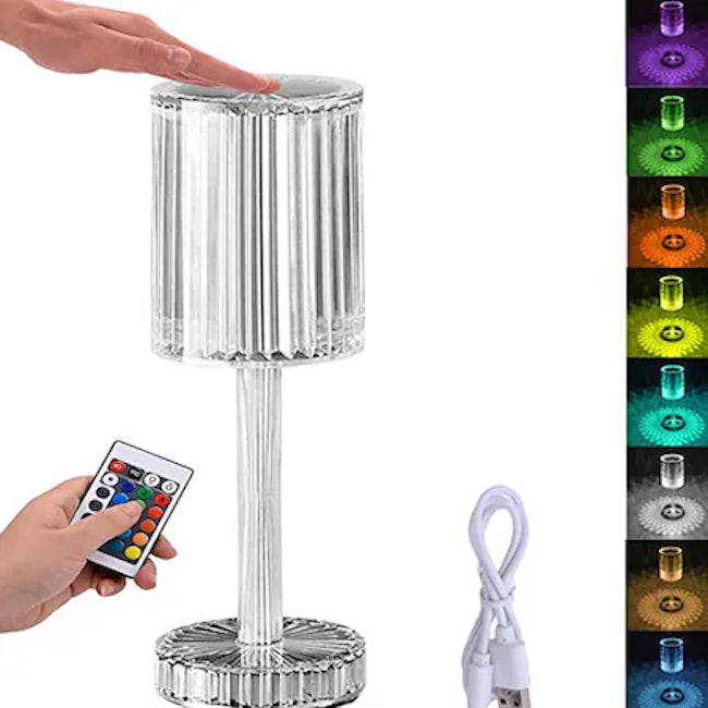 Lampa de masa led decorativa, iluminare RGB, cu contol tactil si telecomanda, culoare transparenta