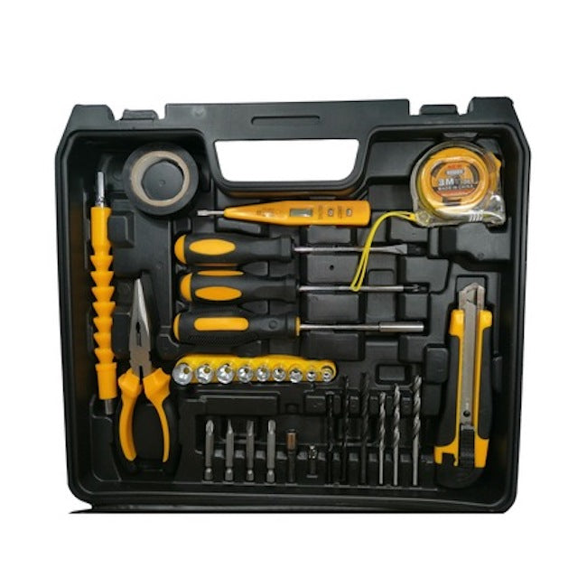 Trusa bormasina 24V, 2 acumulatori, incarcator, 30 accesorii, galben