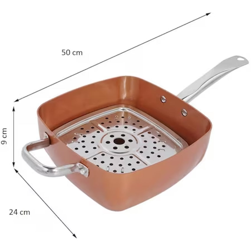 Set tigaie multifunctionala, 5 piese, pentru gatit la abur, cu placa de inductie din otel inoxidabil