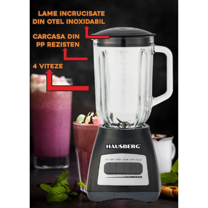 Blender cu rasnita HAUSBERG HB-7770AB,500W,4 trepte de viteza,1,5Litri