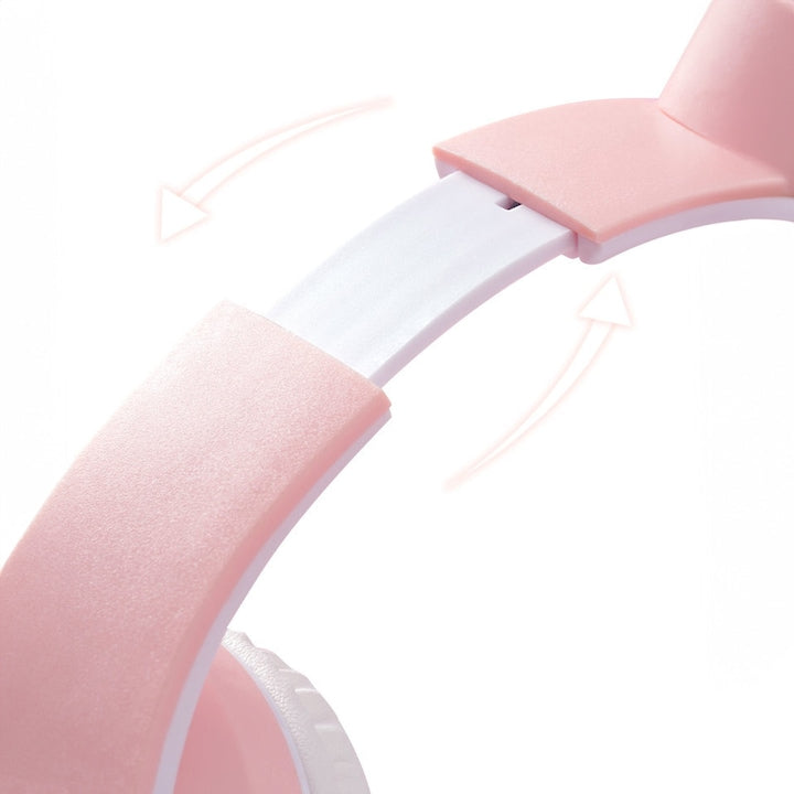 Căști Wireless Bluetooth 5.0 cu Urechi de Pisică LED, Pliabile, Microfon Integrat, Sunet Bass Stereo, pentru Copii